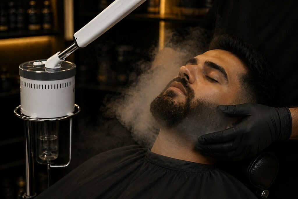 Trabajo de barba con vaporizador en el Combo HÁBITO